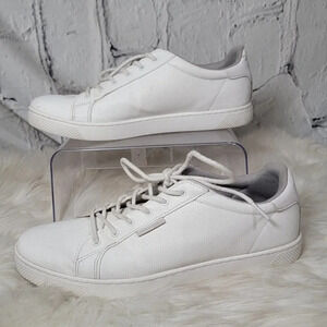 JACK & Jones Mens 9 White Classic Preppy Faux Leather Sneakers Tennis Shoe Basic